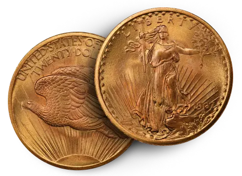 Close-up of a high-grade 1907 Saint-Gaudens Double Eagle